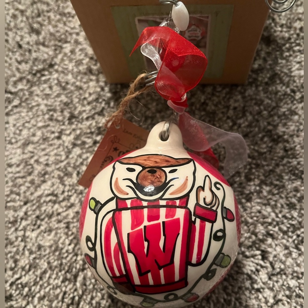 Glory Haus Heavy Duty Glass Wisconsin Bucky Badger Ornament